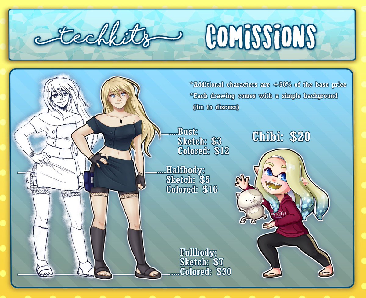 tech_does_art's tweet image. [likes and rts appreciated! 💛✨]

Heya! My commissions are officially open! Please dm me if you are interested or have questions or feel free to leave a comment! If you don’t want to buy then sharing is very much appreciated! :&amp;gt;