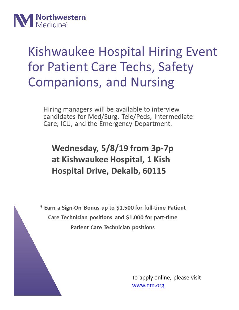 Northwestern Medicine will be hosting a Hiring Event at Kishwaukee Hospital on May 8th from 3PM-7PM! #yourfutureisourfocus