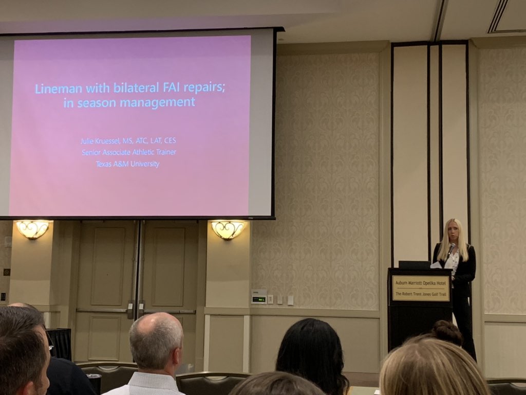 LSU Athletic Training (@lsuathtraining) on Twitter photo <a href="/AggieSportsMed/">A&M AthleticTraining</a> Athletic Trainer Julie Kruessel presenting on “Lineman with Bi-L FAI Repairs: In-Season Management” #SECSportsMed <a href="/AggieSportsMed/">A&M AthleticTraining</a> Athletic Trainer Julie Kruessel presenting on “Lineman with Bi-L FAI Repairs: In-Season Management” #SECSportsMed
