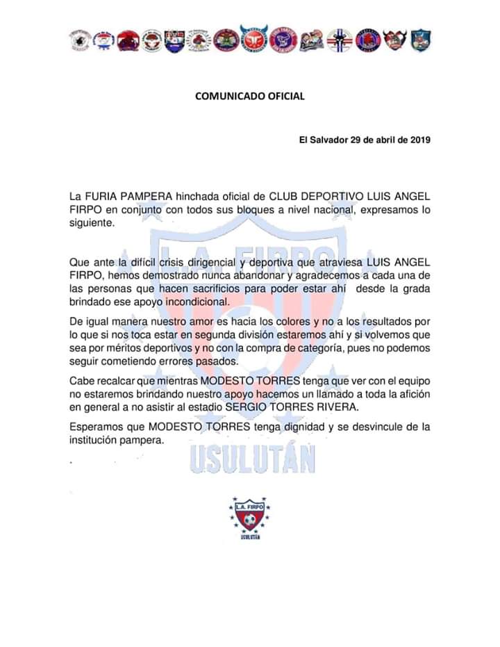 LosDeArce's tweet photo. @FuriaPampera Comunicado Oficial @LAFirpo_oficial 🔴⚪🔵 @elgraficionado @RucksDelBo @primerafutboles https://t.co/4uj98zGib9