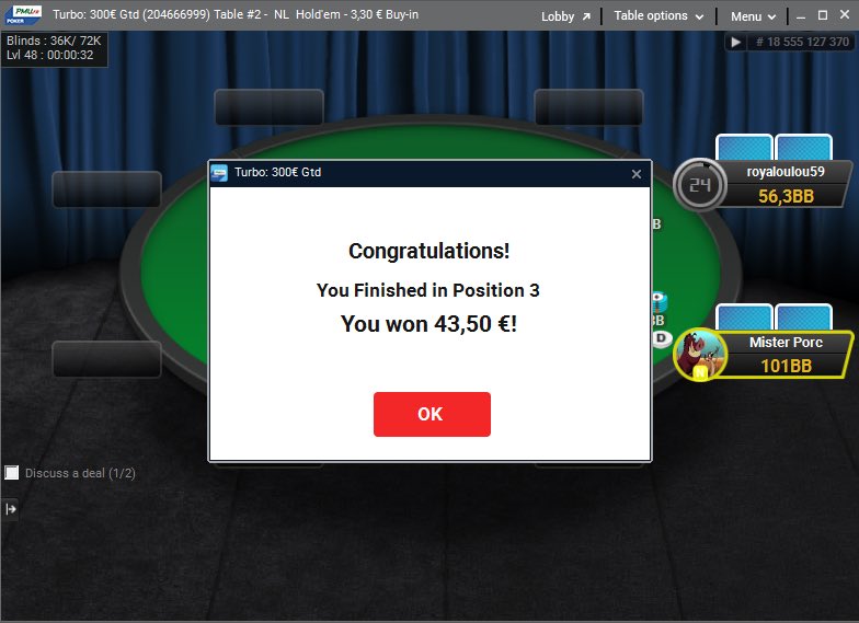 anthoesca's tweet photo. Enfin une  soirée positive sur @PMU_Poker 3 eme du turbo 3,30€, presque 400 bb en cash NL4 et une petite win sur #winamax pour finir un mois ou la variance m’a joué des tours #fuckvariance #OnLacheRien https://t.co/ou7J57vI9Q