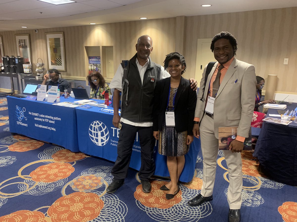 tephinet's tweet photo. Left to right: Carl Reddy (South Africa #FETP director and #TEPHINET Advisory Board chair), Peggy DeFay (TEPHINET project manager), and Armel Evouna Mbarga (coordinator of the advanced level Cameroon FETP) #EIS2019 #EISConference https://t.co/xxqOuxe0VC