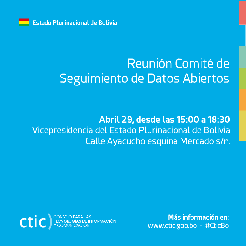 AgeticBolivia's tweet photo. #CticBo: Hoy, 29 de abril, tenemos la reunión del Comité de Seguimiento de #DatosAbiertos. Deseas saber cómo se trabaja desde esta instancia? Te invitamos a ser parte! https://t.co/rqCVKv0APb