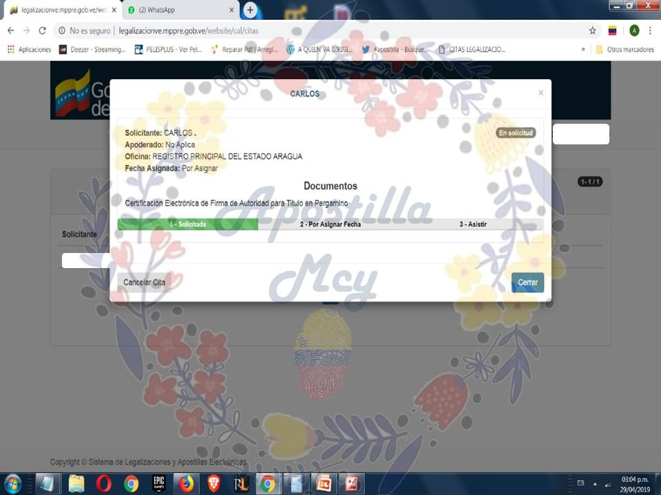 ApostillaM's tweet photo. Cargar el documento, realizar la solicitud de la cita y por ultimo se revisa el estatus y se puede observar que se debe esperar a la asignación de la fecha de la cita que lo hará el sistema automáticamente #apostilla https://t.co/ifEUxyl3H8