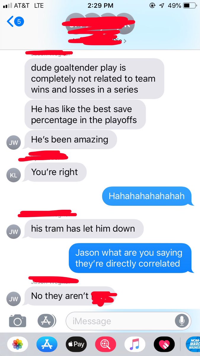 JasonFade's tweet image. He then goes on to mention that “goaltender play is completely not related to team wins and losses in a series” bold call J.