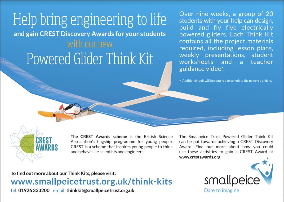 TeacherToolkit's tweet photo. Is it a bird? 🦅

Is it a plane? 🛩️

No, it’s the new Powered Glider 💥 Think Kit by The Smallpeice Trust! 

To find out how you can get your hands on a kit to build your own glider, visit >>> 📲 https://t.co/f88krYxYVG 

#ThinkKit #FlyingHigh #ads #SmallpeiceTrust #STEM https://t.co/nHXXRzRSWS