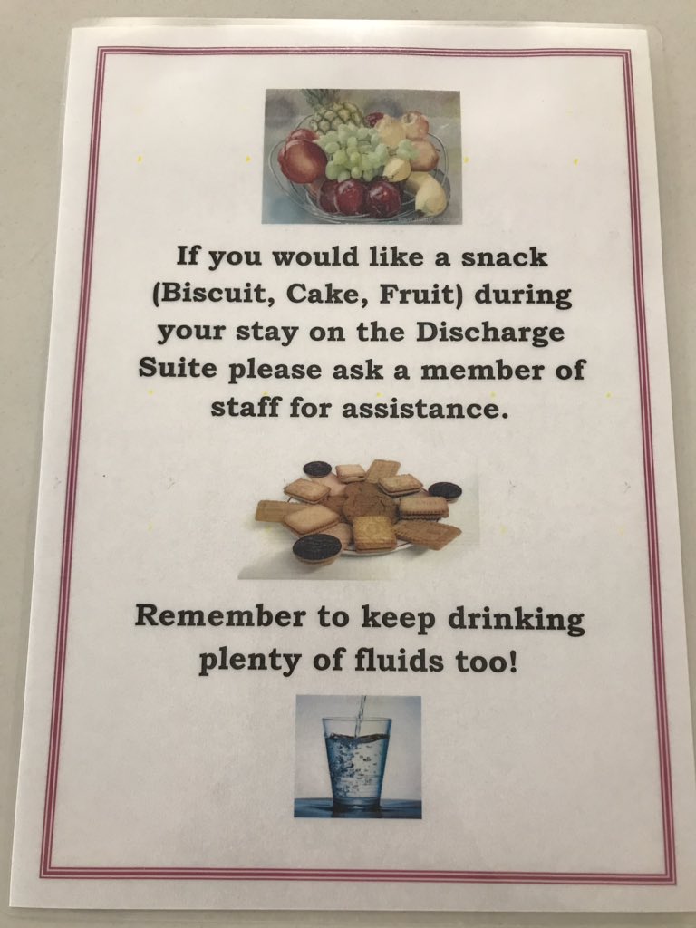 Reminding all patients to maintain their nutritional intake whilst on the Discharge Suite. #nutrition #snacks #dischargesuite