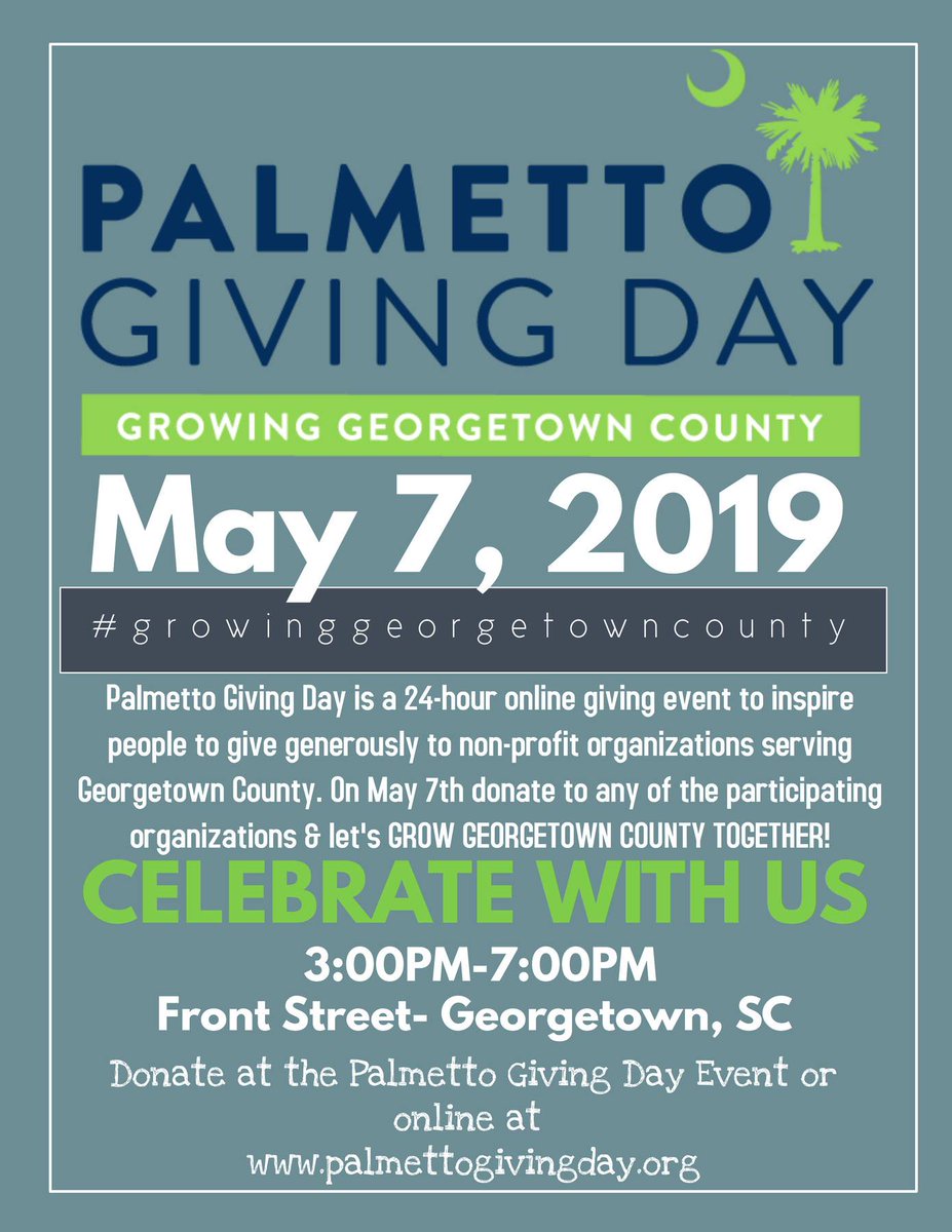 WaccamawCF's tweet photo. Friends don't let friends forget about the biggest day of the year for philanthropy in Georgetown County. We'll be sharing all you need to know about #PalmettoGivingDay throughout the week ahead of the event May 7! #GrowingGeorgetownCounty https://t.co/3jIvX46ahJ