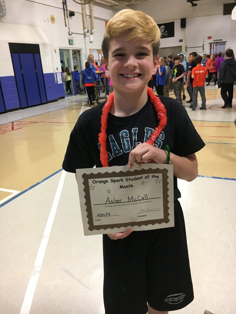 TeamDoran4's tweet photo. It's COOL to be KIND!  Congratulations to Room 16's very own Asher M. for receiving the Orange Spark KINDER than necessary award at today's Town Hall Meeting.  #ParsonsPirates #GSDPride https://t.co/kz8gYKYTi5