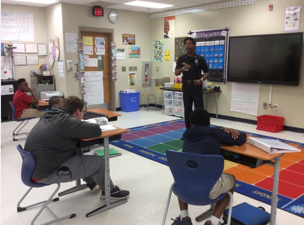 From @NCPD  thanks for sharing!
Today Chief Burgess spoke to 5th graders at E B Ellington Elementary School in response to students’ letters about racial profiling. He shared his stories & answered lots of their questions. Thank you Ms. Blake and class for inviting Chief Burgess.