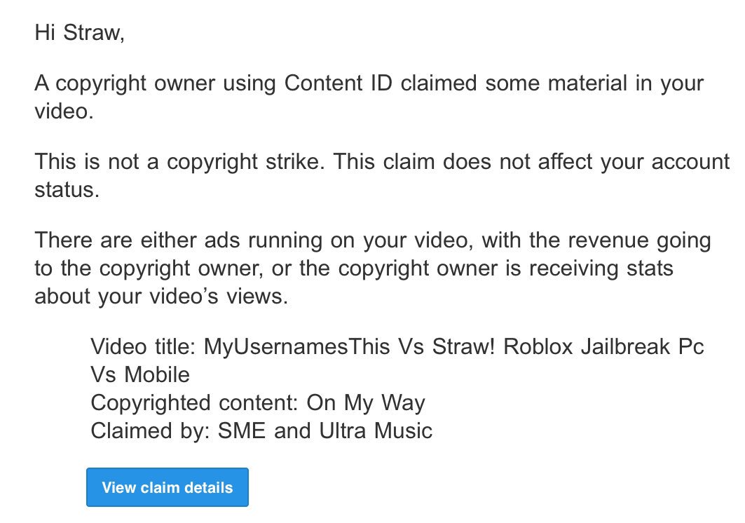 Roblox copyright strike