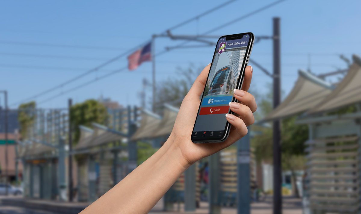 RideLikeRight's tweet photo. If you have a feeling something is wrong, don't be afraid to speak up. 📢 Report incidents quickly and discreetly using the @valleymetro #AlertVM app. Download it today so you're prepared for tomorrow. 👉 https://t.co/VrIIAgN6r0 #seesomethingsaysomething #phoenixlightrail https://t.co/4SyZe9N0AE