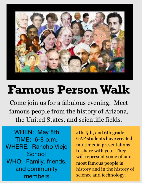 RVElementary's tweet photo. Our GAP Students have been working so hard on their "Famous Person Walk" project! Come cruise through history and learn with us. May 8th from 6-8 PM #WhyCrane #WeAreCrane #RVEagles https://t.co/IXeAdS85pN
