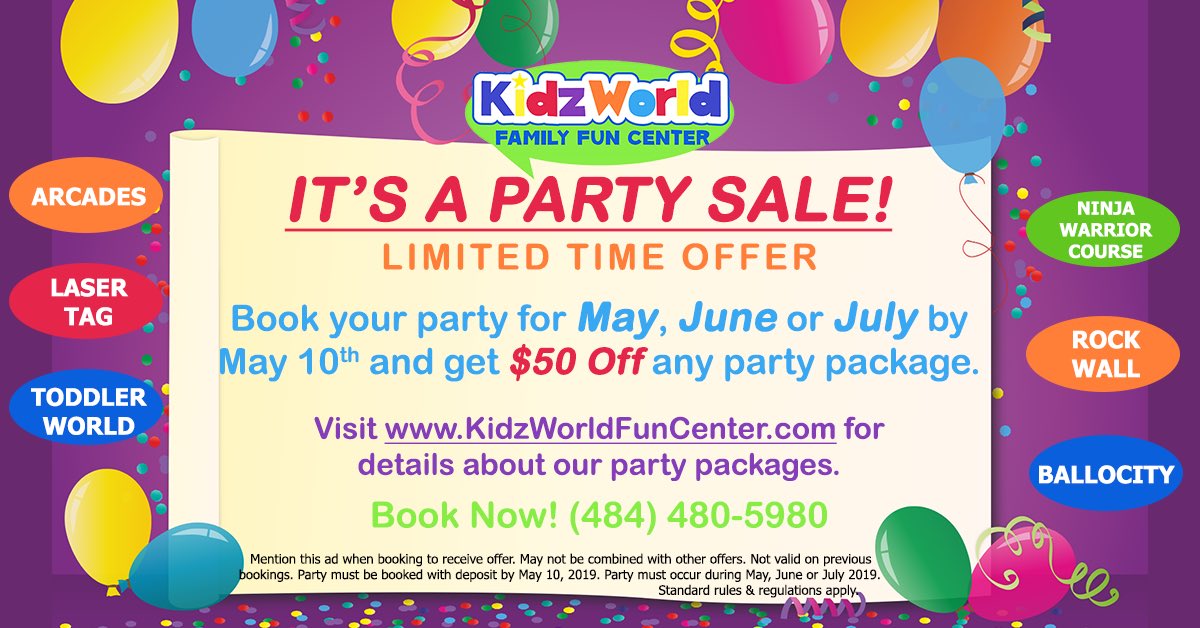 It’s A Party Sale! Book your child’s next party at <a href="/kidzworldffc/">kidzworldffc</a>