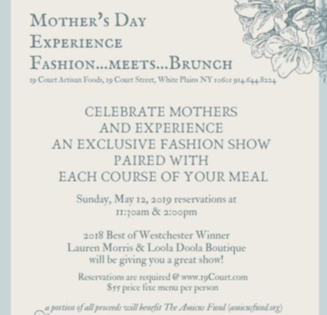 19CourtNY's tweet photo. Mother's Day Fashion Show - Live Jazz - Sunday Brunch! A Mother's Day Experience with Fashion Show by @Looladoolaboutique. Plan ahead!! https://t.co/veQNyZOc6X under 'Events' #mothersday #sundaybrunch #fashionandfood #livejazz #momsday #lovemom #greatgifts https://t.co/TNV999wdCV