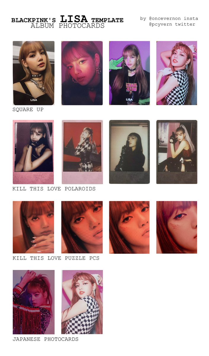 blackpink lisa, jennie, rosé, and jisoo album photocard templates