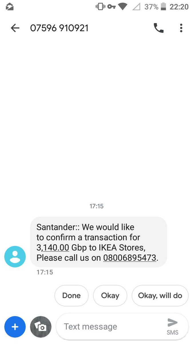 Tom_R_Harris's tweet photo. @santanderukhelp hi, just received this text. I don't bank with Santander but I thought you should know it's going round. https://t.co/QsfyPrVXzz