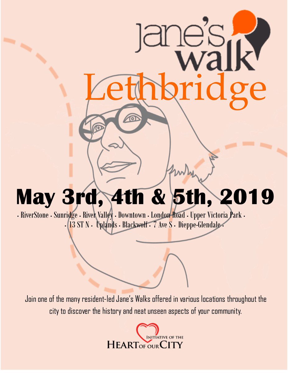 janeswalkLETH's tweet photo. This weekend Jane’s Walk will be taking over Lethbridge! For Walk details check: https://t.co/vmcz5NIuJS A big thank you to City of Lethbridge and Heart of Our City Committee for the Activity Grant! https://t.co/2VcdOXatCs