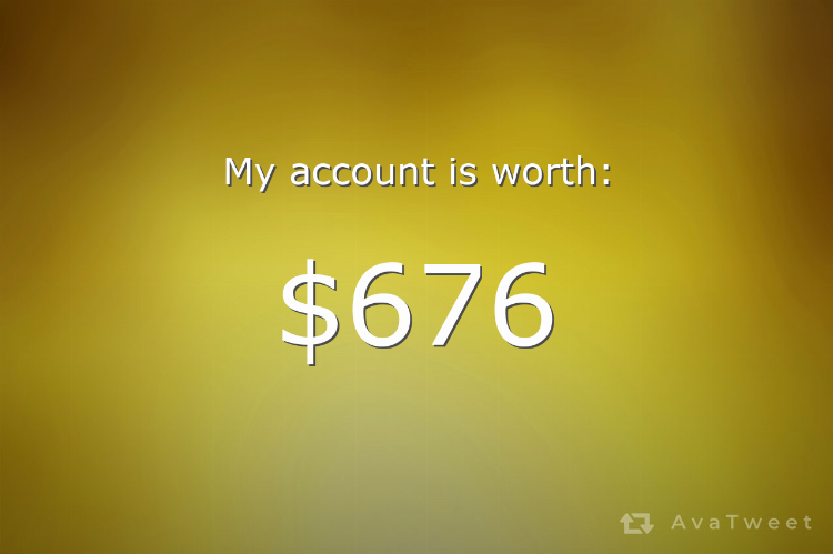 EliteNapalmMan's tweet photo. My Twitter account is worth $676 dollars. Check how much yours is worth at https://t.co/iQgsojhO0D #AvaTweet #TwitterWorth https://t.co/qGqZhFCF7e