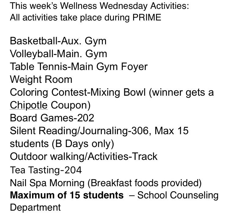 LVHS_Wellness's tweet photo. Check out the new options for Wellness Wednesday!  Have a great start to May! https://t.co/HFoXeYZWCX
