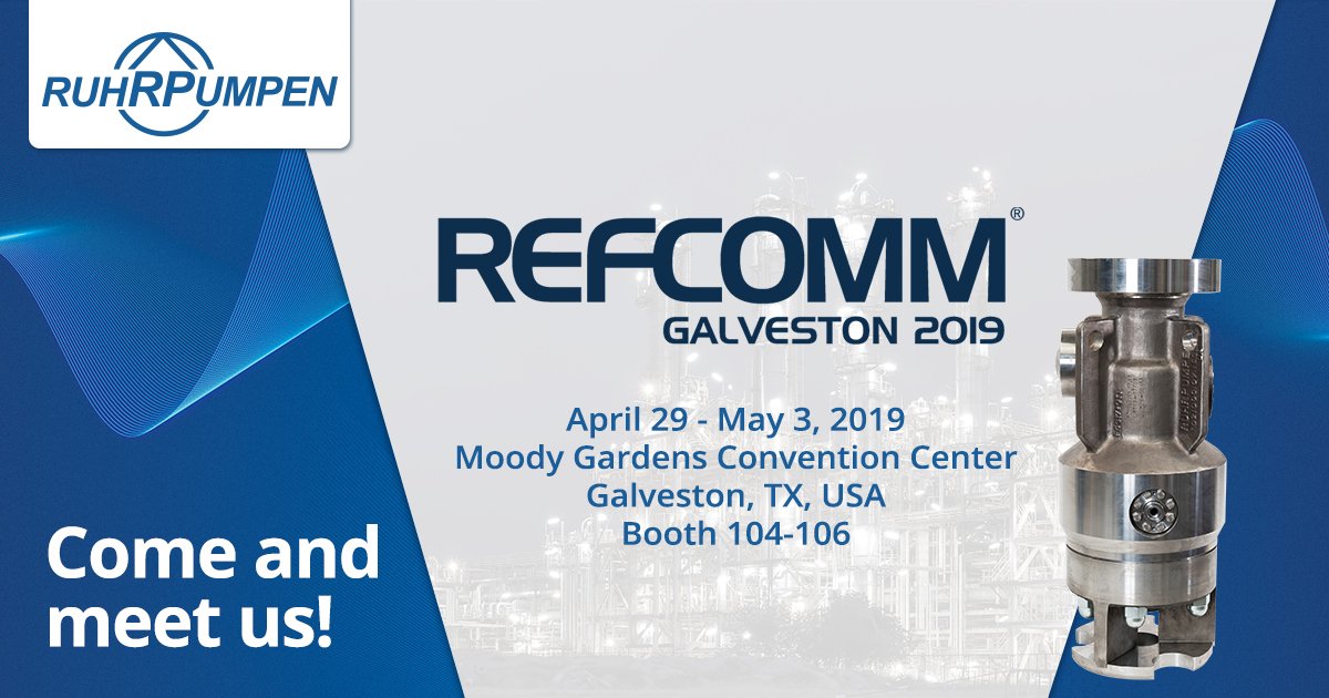 ruhrpumpen's tweet image. We&apos;ll be at #RefComm in Galveston, TX, USA 🇺🇸 all this week. Come and meet us!

@RefiningComm
