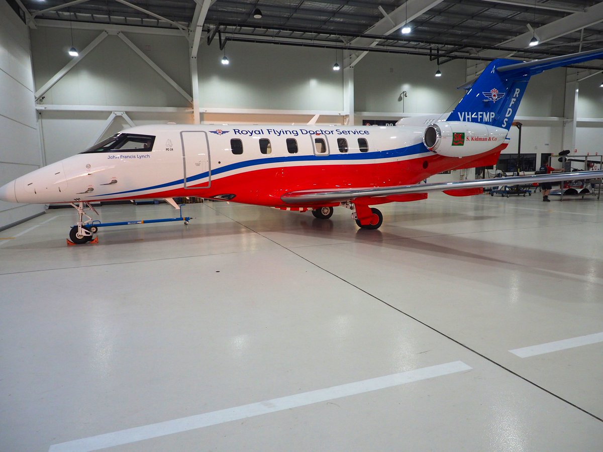 abcadelaide's tweet photo. A jet that also happens to be an intensive care unit. @RoyalFlyingDoc central operation now the proud operator of @PilatusAircraft PC 24. 1 of 3 in the world. @ali__clarke @DavidBevanSA #Adelaide https://t.co/iR1CulLwT9