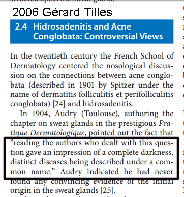 Let me get this straight. Four diseases. Named seperately. Lumped together.Called Acne Inversa (AI).AI supposedly a synonym for  #HidradenitisSuppurativa?