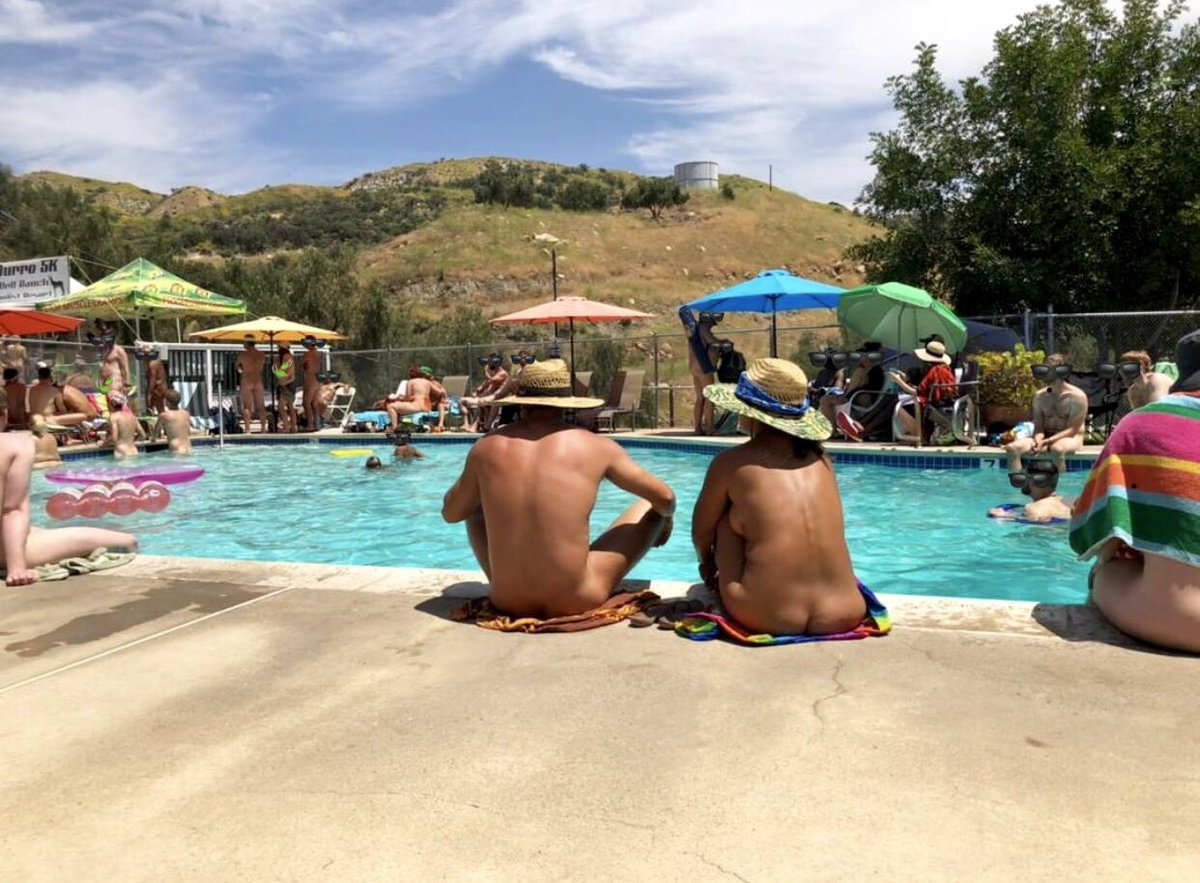 Poolside yesterday’s at Olive Dell Ranch’s 10th Annual Bare Burro Nude 5k Trail Run Award Ceremony. About 300 naked runners and 100+ nude spectators. Thank you to everyone who stop to chat with us at the finish line for Our Naked Story Podcast!!