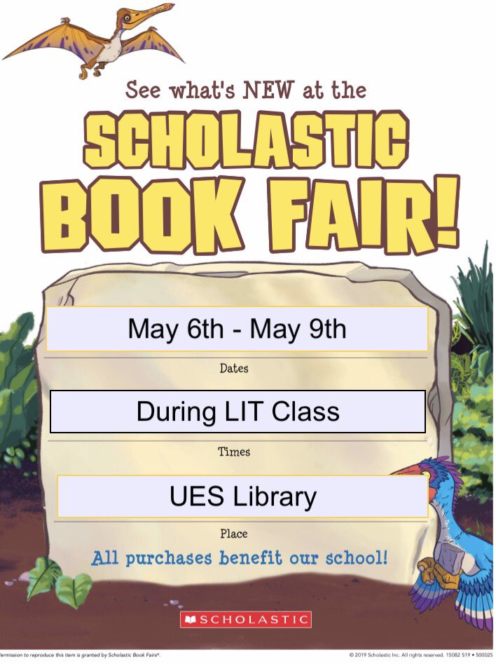 UESLibrary's tweet image. Mark your calendars! Book Fair week starts next Monday, May 6th! All purchases benefit our school. Family Night is Thursday, May 9th from 4:00-5:30 PM. Hope to see you there! 📚🛒🛍