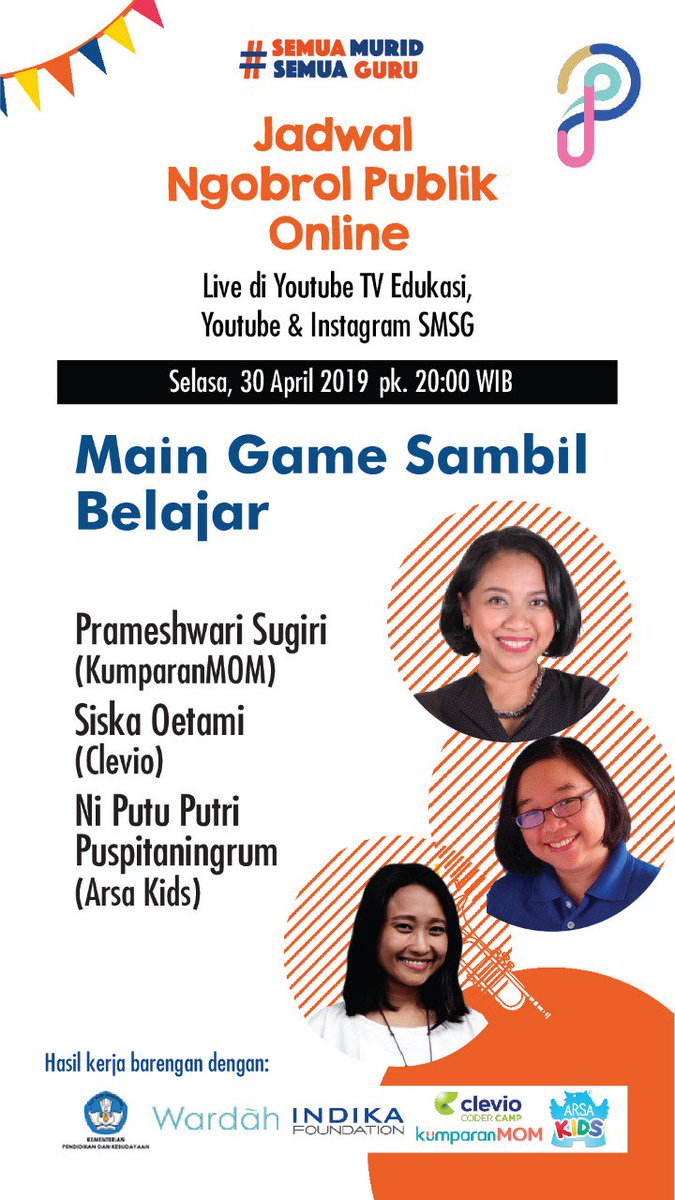 [Jadwal Ngobrol Publik Online]

Ngobrol Publik Online
Selasa, 30 April 2019.

Pastinya gak mau ketinggalan topik-topik seru yang akan diobrolin dong?

Tungguin terus di IG dan channel YouTube Semua Murid Semua Guru yaa

#KerjaBarengan
#SemuaMuridSemuaGuru