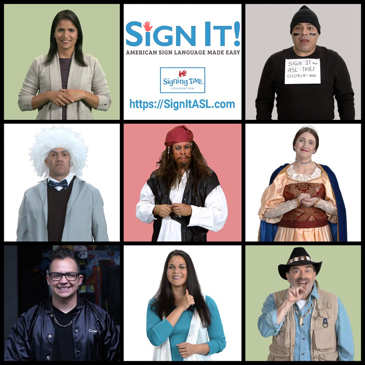 SigningTimeFoun's tweet image. Our team has a LOT of fun as they create Sign It ASL! These are a few of our amazing instructors. Can you figure out who each really is? #SignItASL