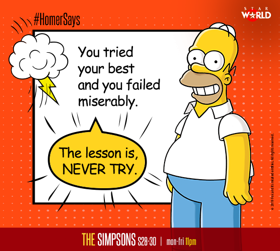 StarWorldIndia's tweet photo. Me - Four months into 2019, did not make it to the gym.
My Brain - Let’s try 2020, sounds like a great year.
#HomerSays #TheSimpsonsOnSW https://t.co/JPnkE1xmP4