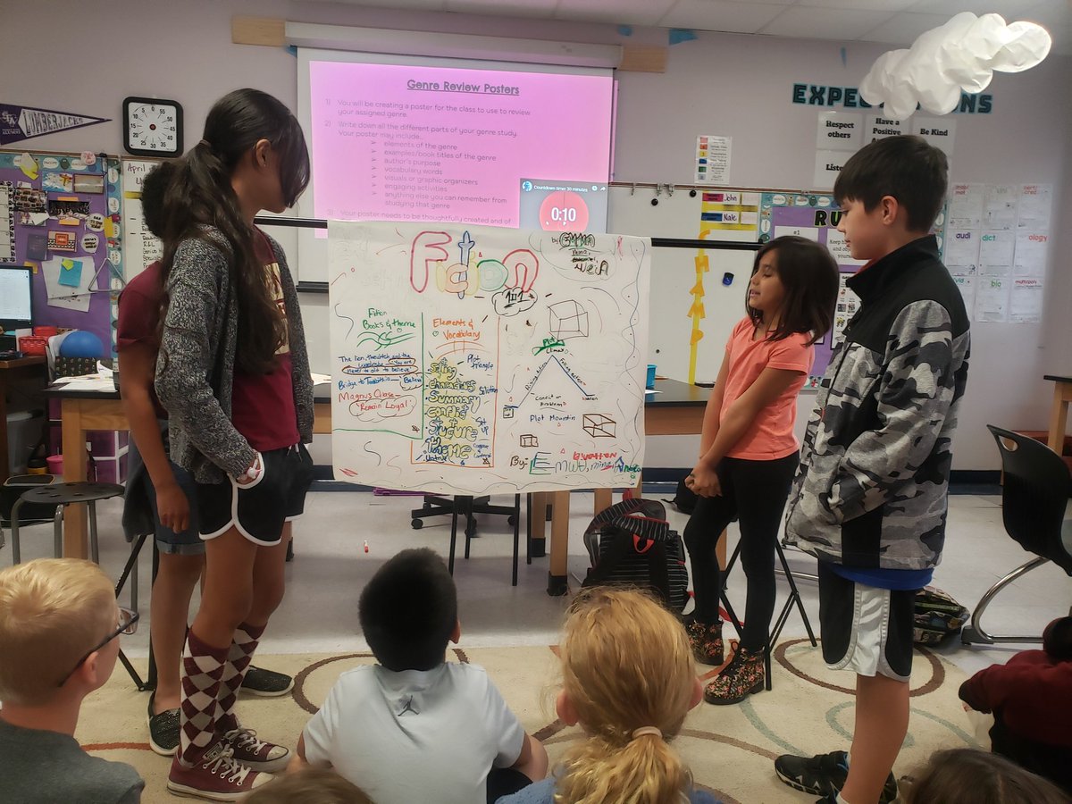 KlingsickRoos's tweet photo. Presenting our genre poster to the class! We will be using these poster over the next two weeks during our Rockin' Review! #ZunsickSTEAM #KyleESRocks https://t.co/GUB68J2fBJ