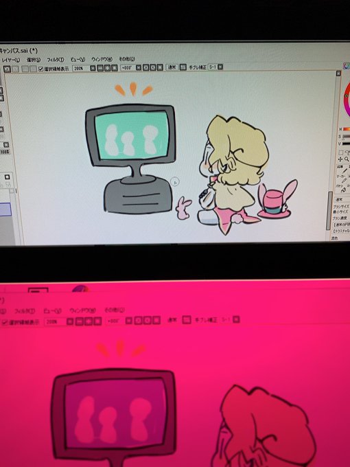 画面直らなかったのでテレビと繋ぎました 見てくださいよこの真っピンク… 