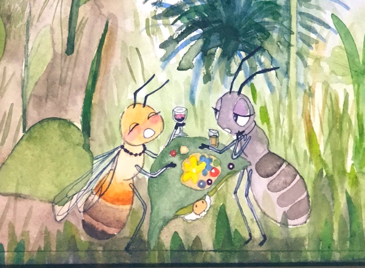 女王だってたいへんなのよ と酔って愚痴をこぼす女王蜂と あんた頑張りすぎなの みなみあすか 夜の博物館展のイラスト 女王だってたいへんなのよ と酔って愚痴をこぼす女王蜂と あんた頑張りすぎなの みなみあすか 夜の博物館展のイラスト