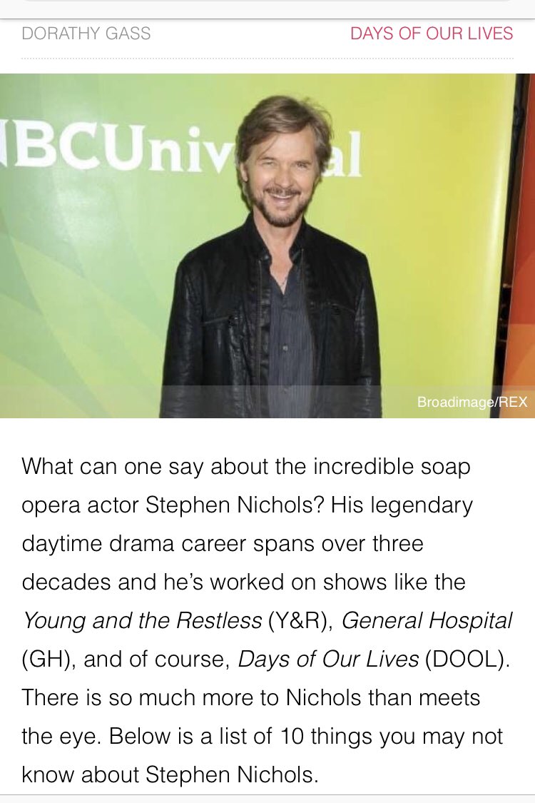 medfencer's tweet image. Patchless Day #240-this was a great article and shows the uniqueness of Stephen Nichols. He’s talented, grounded, and a class act. Please #BringPatchBack ! #days @officialnichols @greg_meng @marybeth_evans1 @nbcdays