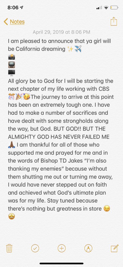 Elaayynnee's tweet photo. Itโs been a long four years, but it has finally paid off. I will be working with CBS come May28th ๐ Donโt ever let the rough times in life bring you down for you will reap if you faint not ๐๐พโค๏ธ
#ncat #cbsinteractive #NCAT19 #blackgirlmagic #jomc #ncatjomc https://t.co/SudsQWUwYy