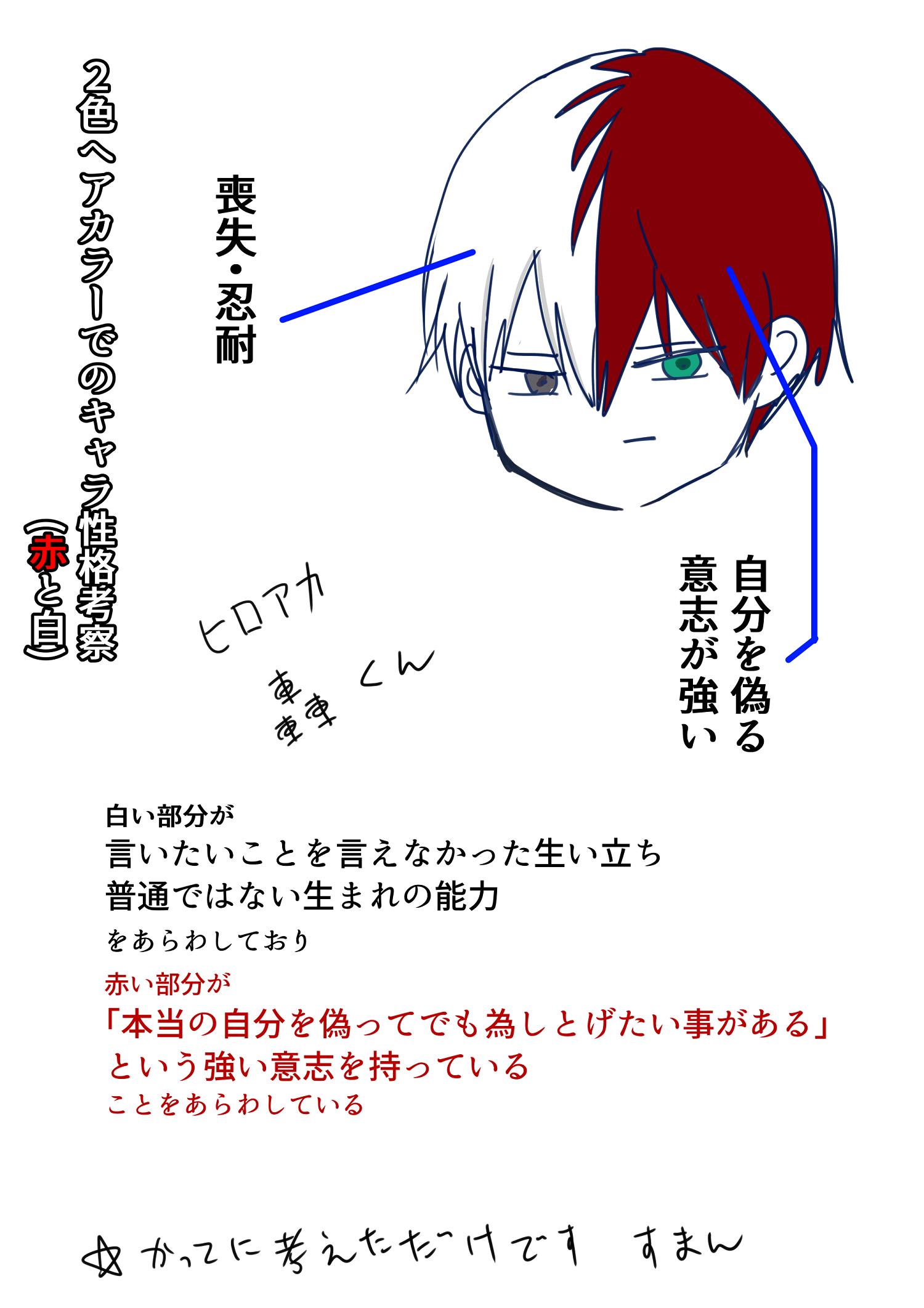 中村朝 コミティア141欠席 前に上げた 架空作品でのキャラクターの髪の色が象徴するもの なんですけど 青の 頭がいい は性格じゃないよなと思いあれからもう一度チェックしたんですが 独自の信念に従って行動する かなあ と思いました
