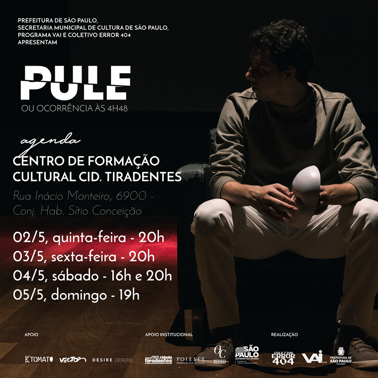 coletivoerror's tweet photo. PULE OU OCORRÊNCIA ÀS 4H48
Confira agora a agenda do novo espetáculo do Coletivo ERROR 404 no Centro de Formação Cultural Cidade Tiradentes (@cfcctiradentes). https://t.co/HlCSkZ3ImQ