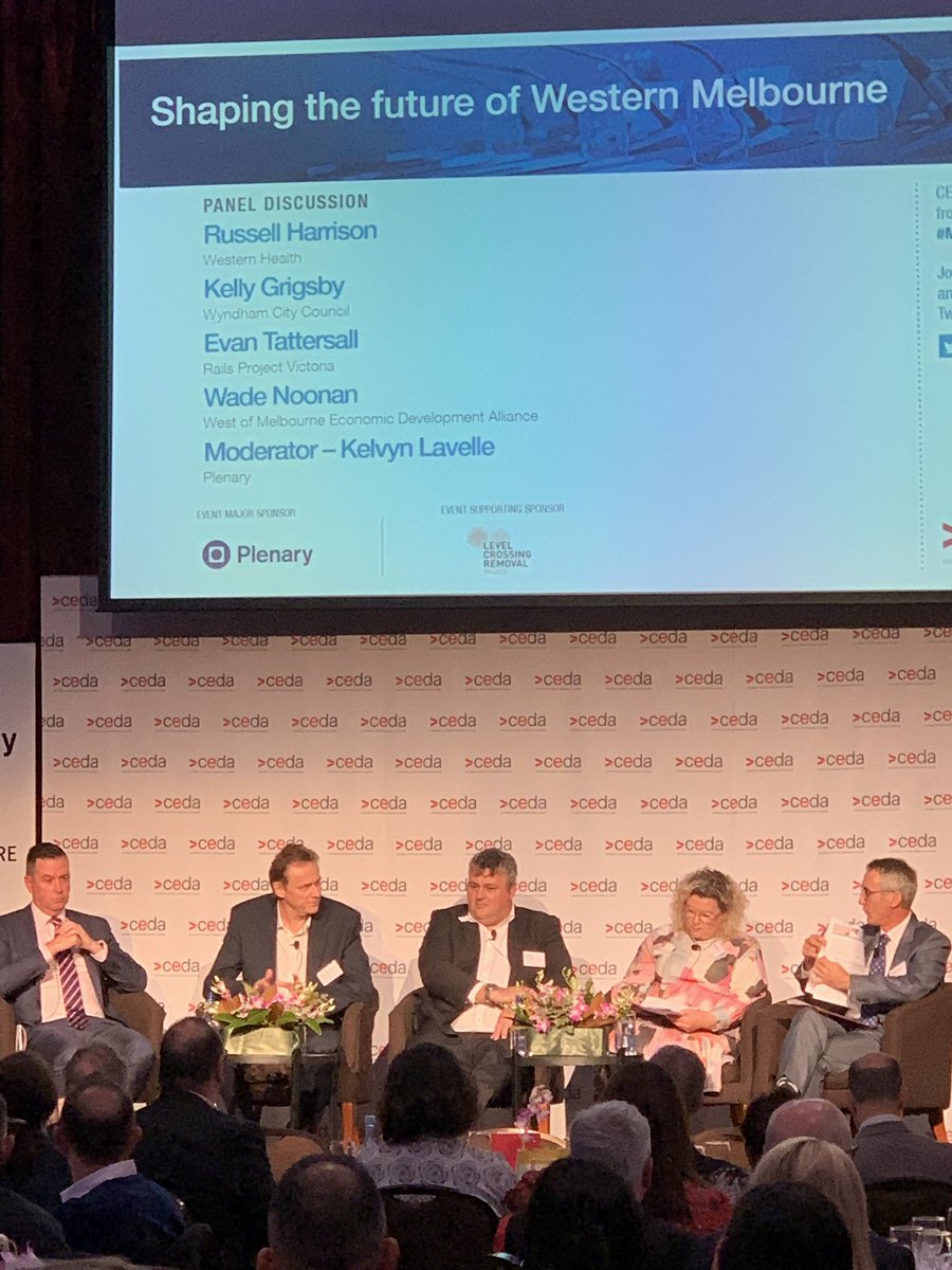 Terrific focus on Melbourne’s west at today’s CEDA lunch in Melbourne’s CBD. Wyndham City’s CEO is on the panel along with Western Health, WOMEDA and Rail Project Victoria.