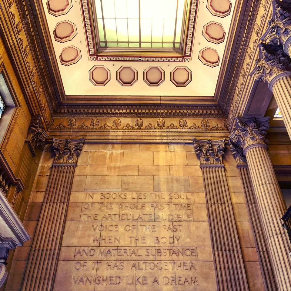 “In books lies the whole Past Time, the articulate audible voice of the Past, when the body and material substance of it has altogether vanished like a dream” – Thomas Carlyle, 1840, inscribed in sandstone on the wall of the #MitchellLibrary building  #WhyArchives #Archive30