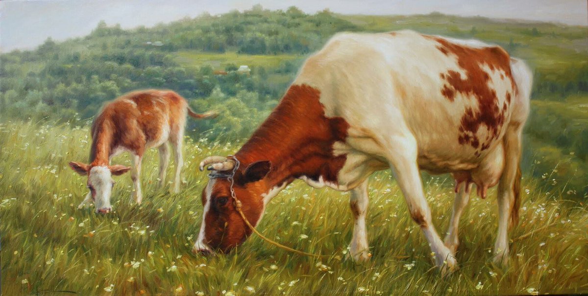 Human__Brother's tweet photo. An original Cows portrait  oil painting.
Artist Nicholas Kaftan. 19 x 35 inches (50 х 90 sm.)
Materials: Canvas, Oil paint, Varnish.
... https://t.co/FutPlCfgJH
