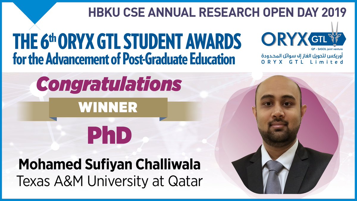 QStudentAwards's tweet photo. CONGRATULATIONS! @TAMUQ @oryxgtl @HBKU @QNRF @QatarUniversity @TAMUQ @Students_Qatar 
 #postgraduate #education #Doha #Qatar https://t.co/VoOmt3TMwJ