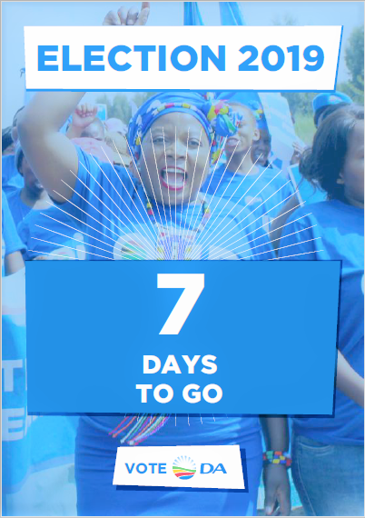 DA_Mpumalanga's tweet photo. #SitholeForPremier
7 DAYS TO GO #Election2019
7 DAYS TO PROSPERITY.
We are removing the corrupt government of the #FailingANC
15 years in jail for all corrupt politicians when we take government of South Africa. #Vote2019
#StandUpForChange @moloisrj @bosmangrobler https://t.co/X4wVyjzxju