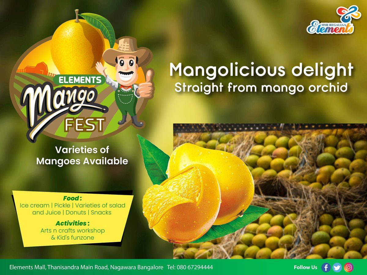 ElementsMall's tweet image. Join us for Elements Mango Mela, a paradise for mango lovers where you can also feast on mango desserts and take home varieties of mangoes, from1st-15th May at Elements mall.

#Mangomela #Mango #Fresh #Healthy #Elementsmall