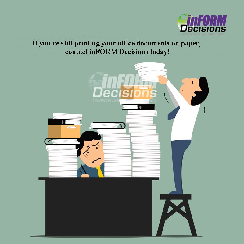 inFORMDecisions's tweet photo. If you're still printing your office documents on paper, contact inFORM Decisions today! (800) 858-5544

#documentmanagement #inFORMDecisions #documentautomation https://t.co/0FUujpcu9V