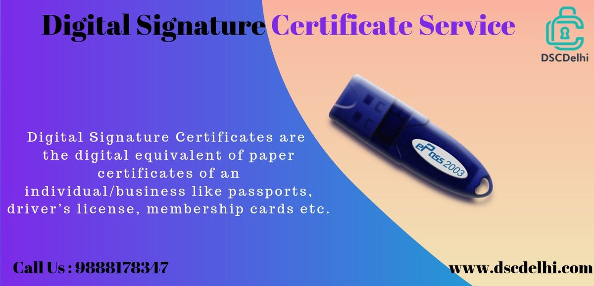 Dsc_provider's tweet photo. Digital Signature Certificates are the digital identity of paper certificates of an Organization Self/business like driver’s, passports, license, membership cards, etc. https://t.co/z3EcbRHvp6  #Digitalsignaturecertificate #DigitalSignature #Documentsigner Call Us 9888178347 https://t.co/IT8mTRkTkR