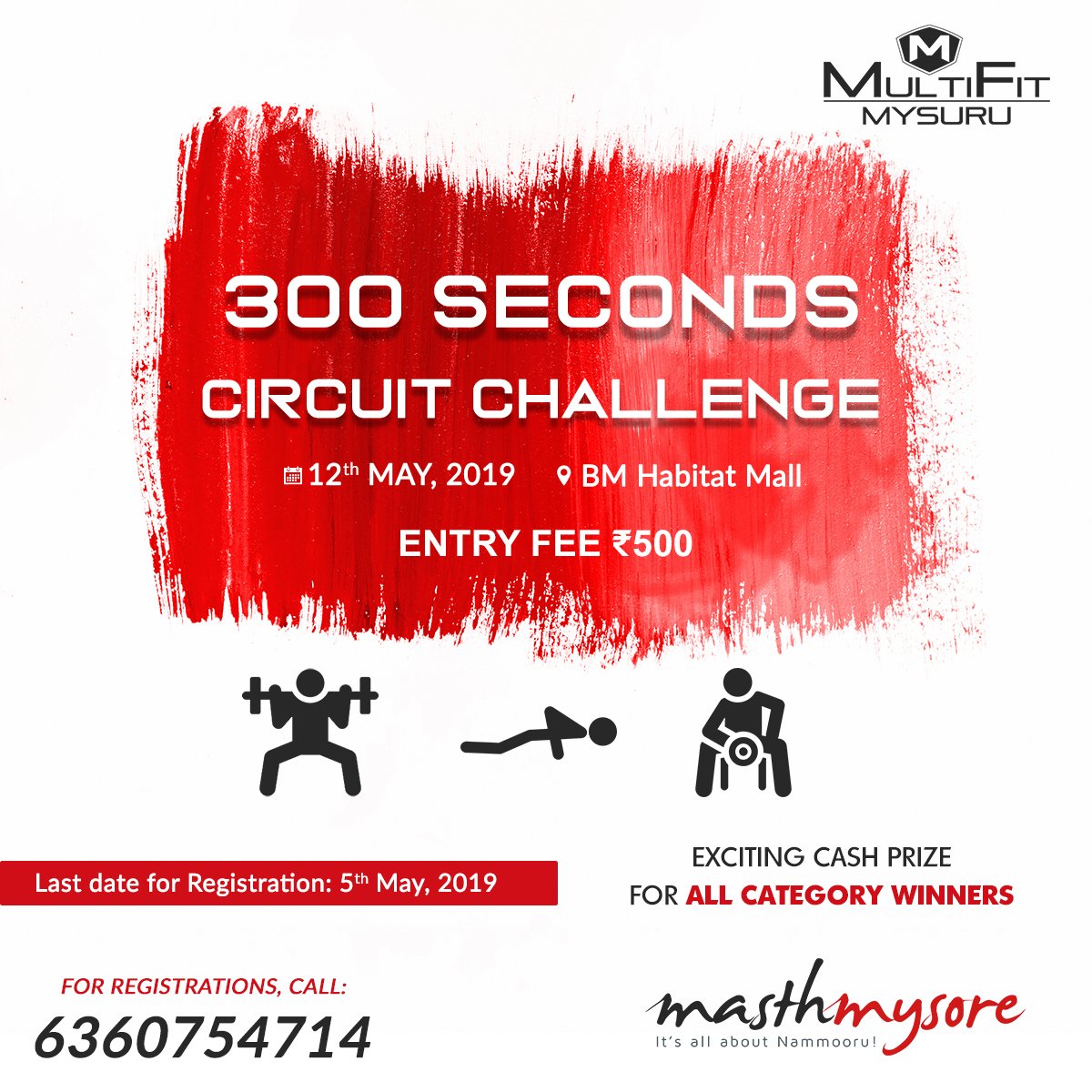 MasthMysore's tweet image. Join in the #Multifit&apos;s #300Seconds #CircuitChallenge &amp;amp; stand a chance to win exciting #CashPrizes! Hurry up and #RegisterNow! 
(Open to all - members &amp;amp; non-members)

For registrations, call: 6360754714

- #MultifitMysuru #MasthMysore #Mysuru #Mysore