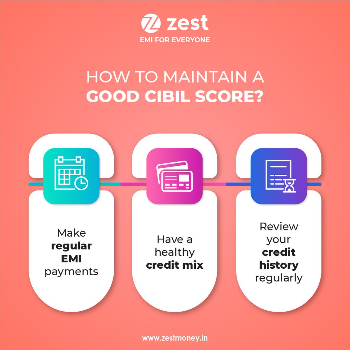 ZestMoney's tweet photo. CIBIL score is very important when it comes to availing credit, especially loan approvals. 
Build your credit score by making regular repayments.  
Go for #SmartZindagi with #ZestZindagi.
#CreditScore #DigitalEMIs #EasyLoans
https://t.co/h1g60y2G8G https://t.co/EjVTeZjK2d