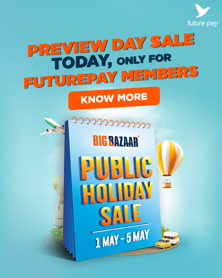FuturePayIndia's tweet photo. Exclusively for You! Enjoy all Big Bazaar PUBLIC HOLIDAY SALE offers a Day in advance!! Visit Big Bazaar Today & Get Rs.300 FREE CASH back on Rs.3000 Shopping. Hurry! #PublicHolidaySale #SmarterWayToShop #FuturePay https://t.co/VIlfBRV3ml